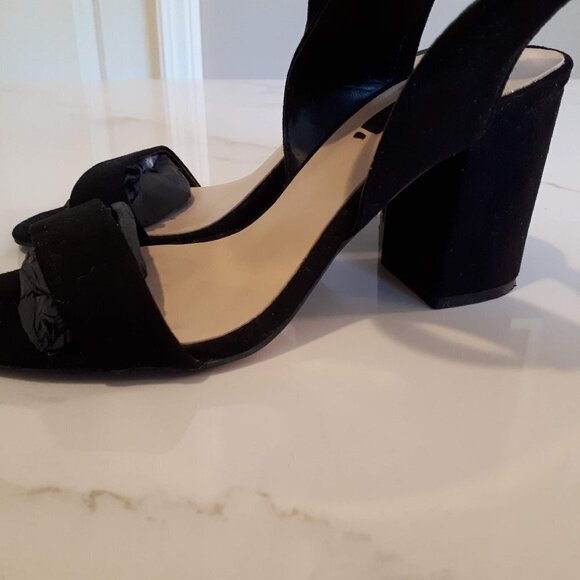EUC Zara Basic black suede gold accent block heel sandal, 36 - Picture 7 of 11